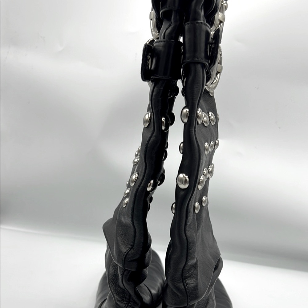 Stuart Weitzman Black Leather and Silver Studded Details - Picture 4 of 11